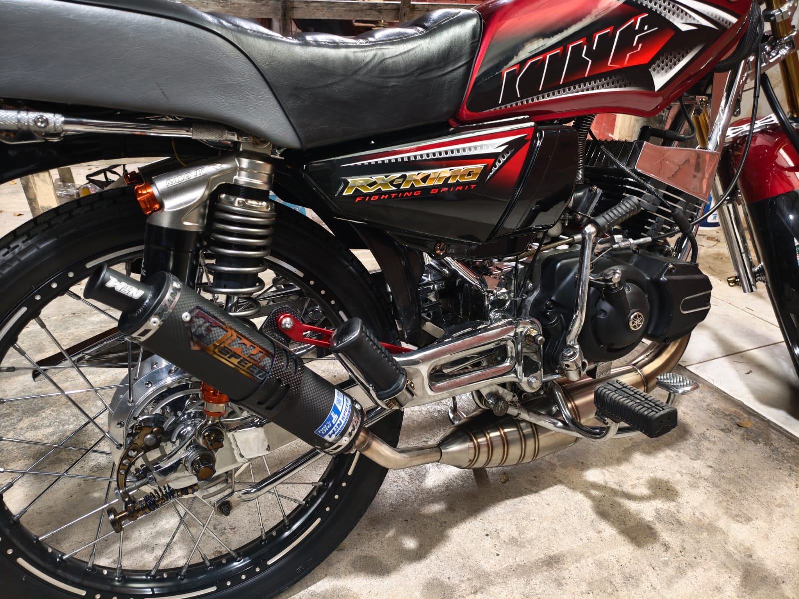 Fullsystem Silencer Carbon Plain Doff & Spreadtow, Exhaust Chamber Stainless PDK undercarriage model , YAMAHA RX KING | RXS | RX SERIES - Image 8