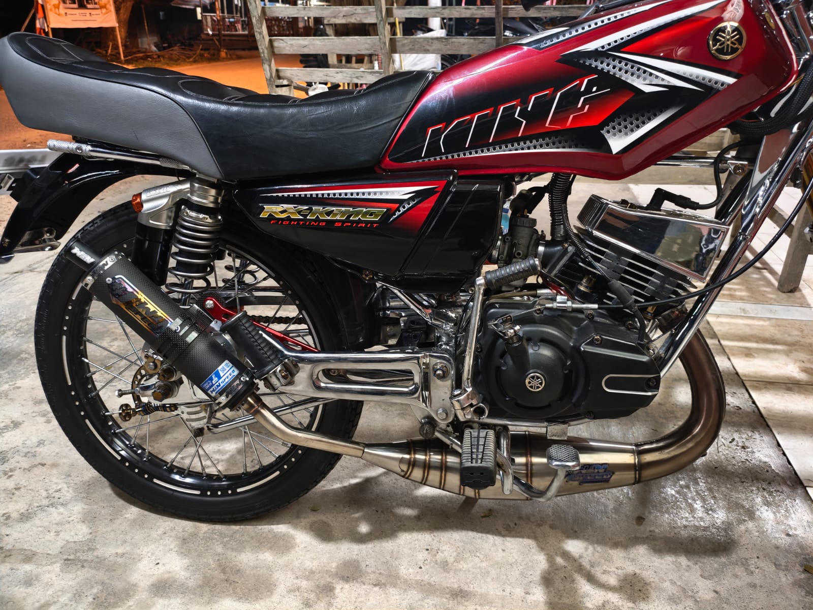 Fullsystem Silencer Carbon Plain Doff & Spreadtow, Exhaust Chamber Stainless PDK undercarriage model , YAMAHA RX KING | RXS | RX SERIES - Image 9