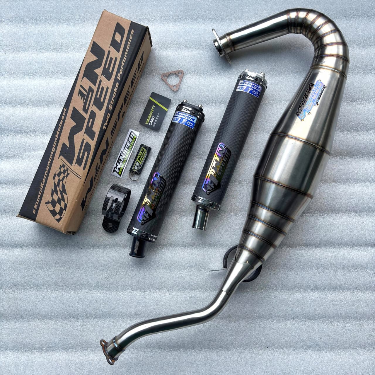 Fullsystem Silencers Carbon Plain Doff , Exhaust Chamber Semi Cobra, stainless steel worm welding , KR150, KRR150, KRR150ZX, Serpico