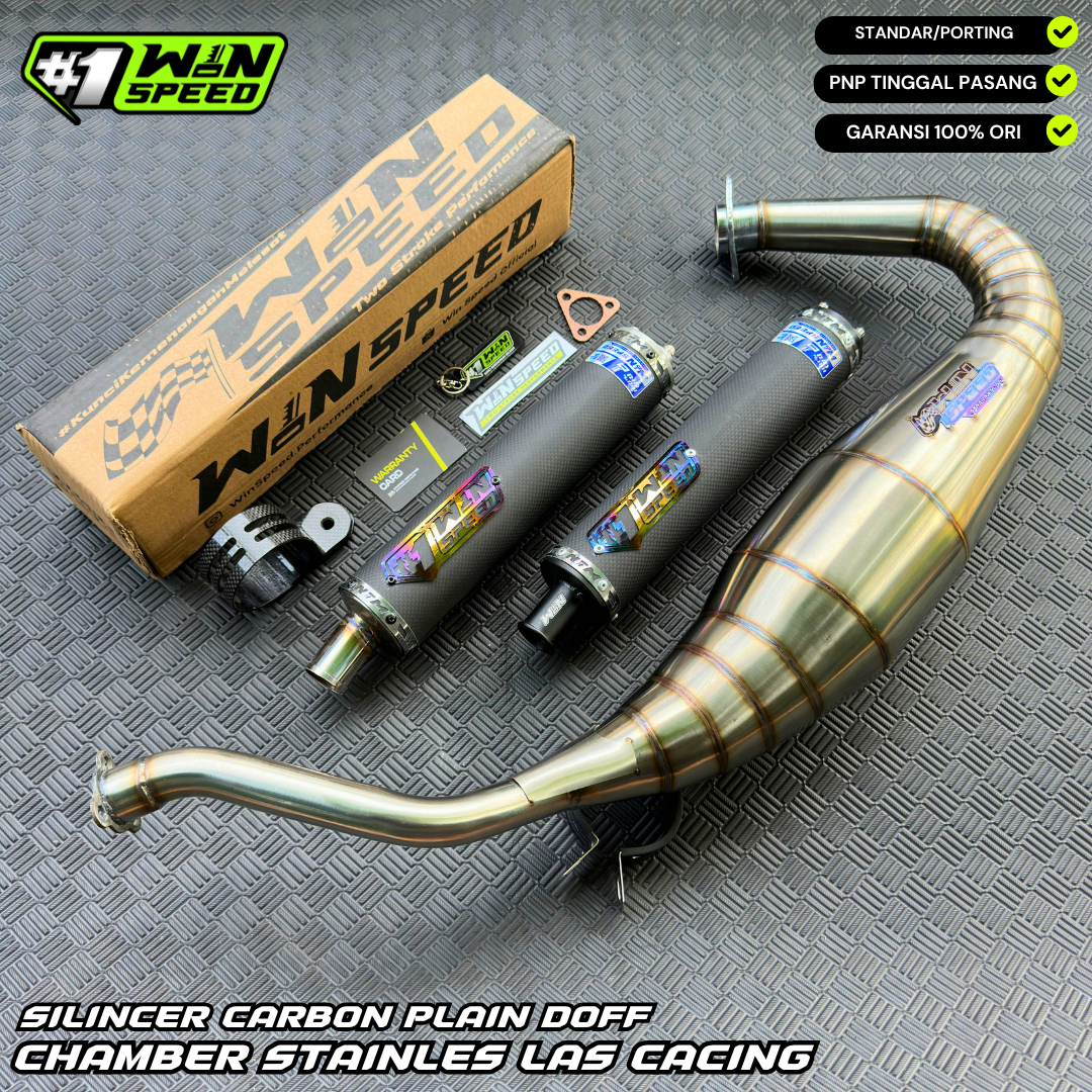 Fullsystem Silencers Carbon Plain Doff , Exhaust Chamber Semi Cobra, stainless steel worm welding , KR150, KRR150, KRR150ZX, Serpico