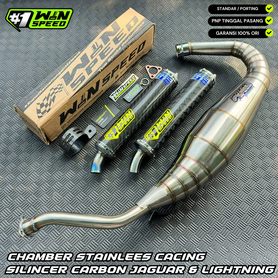 Fullsystem Silencers Carbon Jaguar & Lightning , Exhaust Chamber Semi Cobra, stainless steel worm welding , KR150, KRR150, KRR150ZX, Serpico