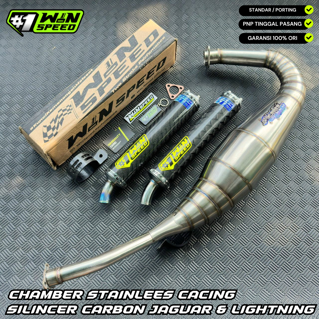 Fullsystem Silencers Carbon Jaguar & Lightning , Exhaust Chamber Standar, stainless steel worm welding , KR150, KRR150, KRR150ZX, Serpico