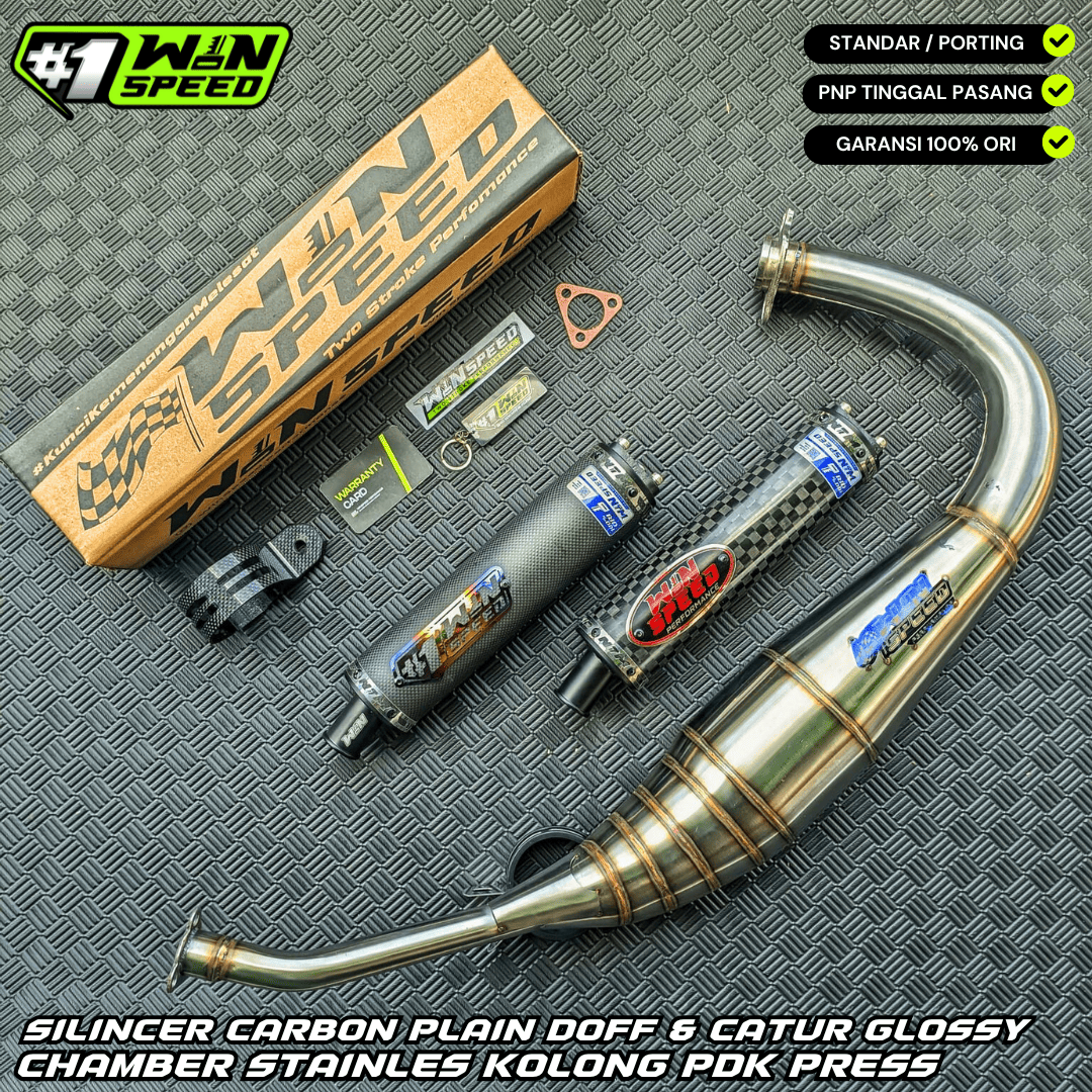 Fullsystem Silencer Carbon Plain Doff & Spreadtow, Exhaust Chamber Stainless PDK undercarriage model , YAMAHA RX KING | RXS | RX SERIES