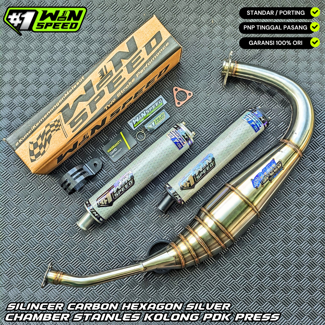 Fullsystem Silencer Carbon Hexagon Texalium Silver Logo Purple, Exhaust Chamber Stainless PDK undercarriage model , YAMAHA RX KING | RXS | RX SERIES