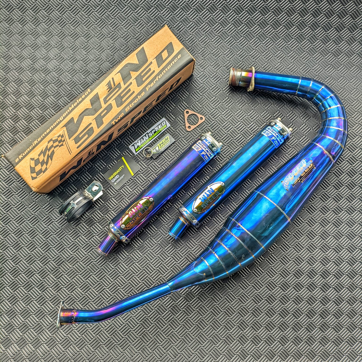 Fullsystem Silencer Stainlees Blue & Purple , Exhaust Chamber Stainless Full Blue PDK undercarriage model , YAMAHA RX KING | RXS | RX SERIES
