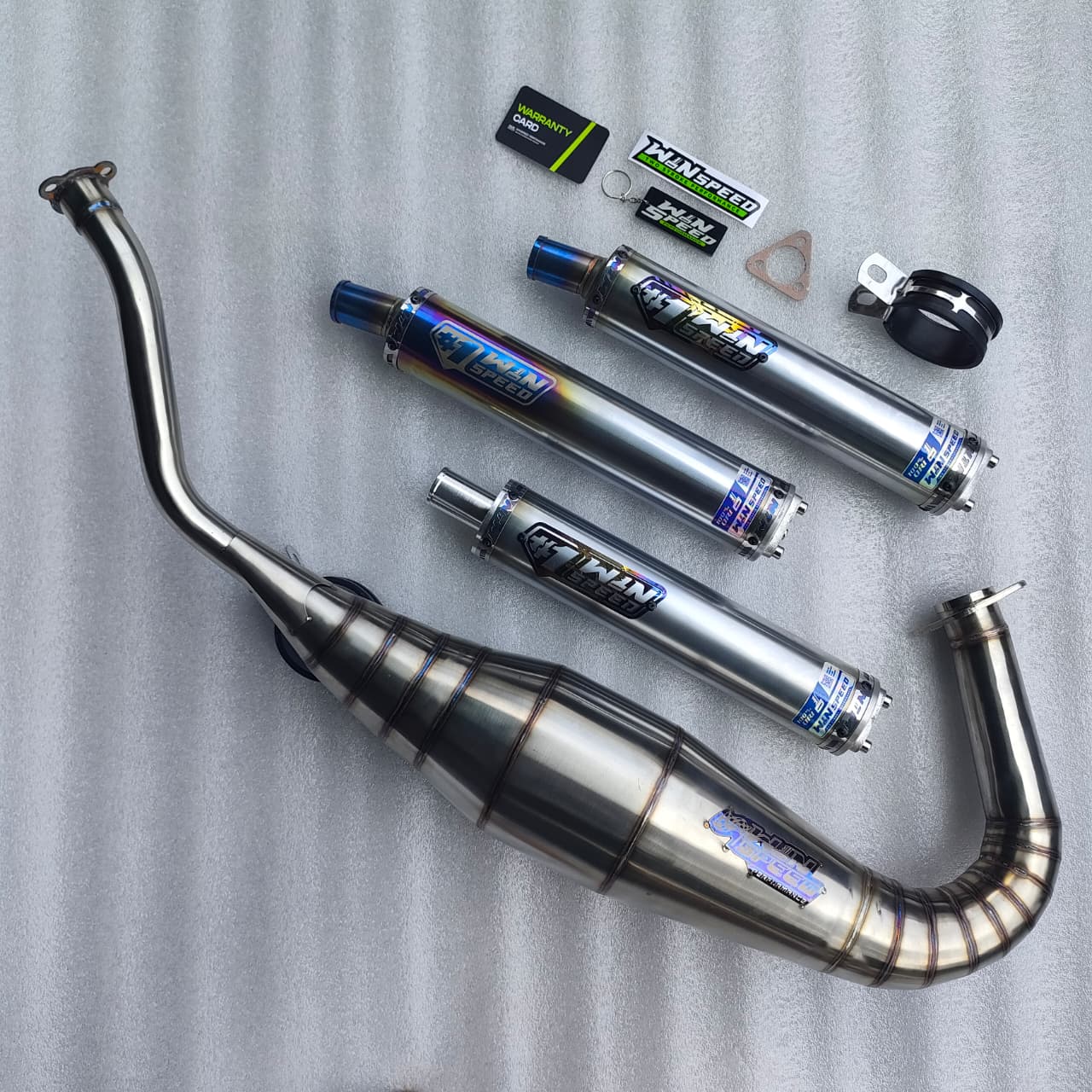 Fullsystem Silencers Half Blue Series , Exhaust Chamber Semi Cobra, stainless steel worm welding , KR150, KRR150, KRR150ZX, Serpico