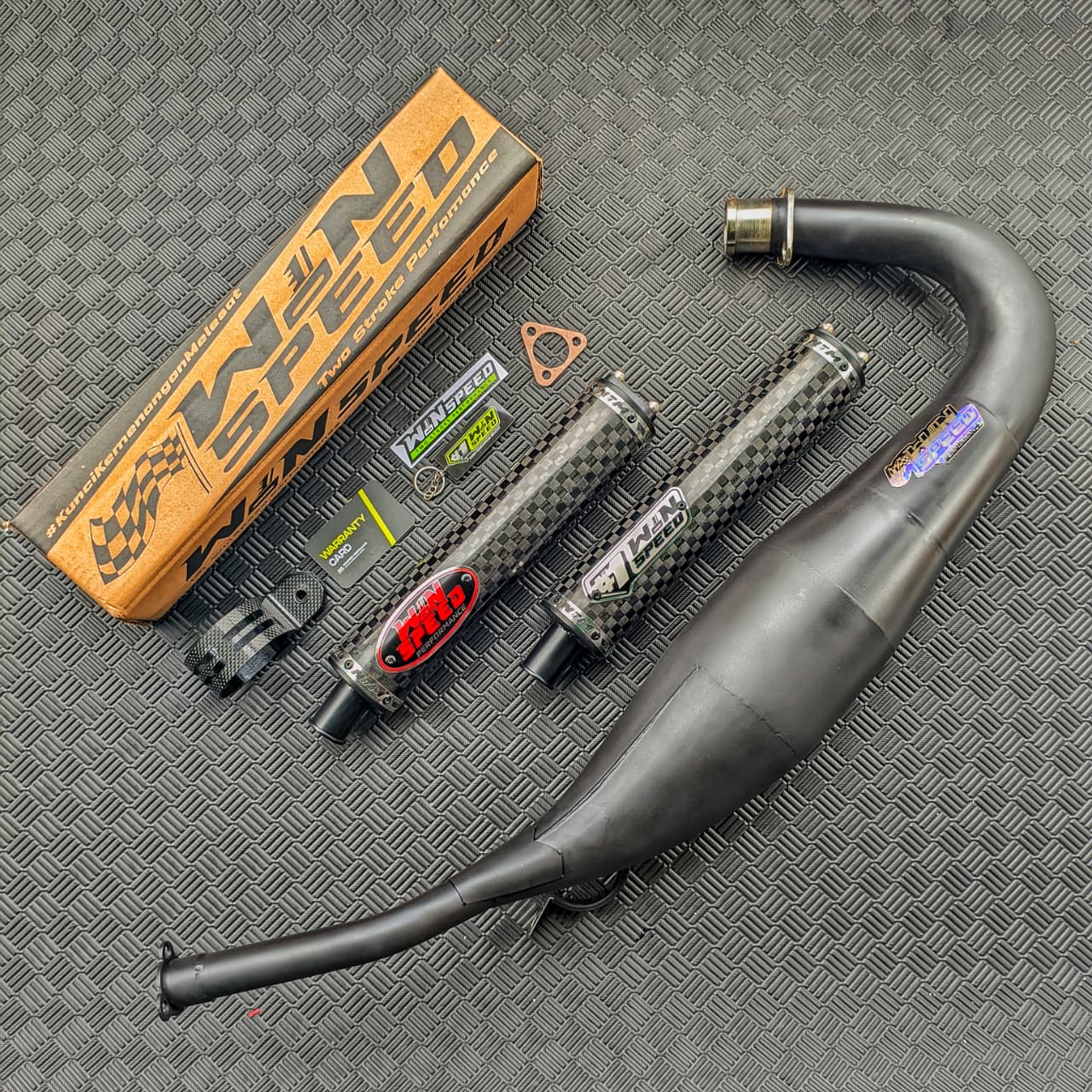 Fullsystem Silencers Spreadtow Glossy Logo Red & Silver, Exhaust Chamber Step Standar, Clearcoated Mild Steel Black Coating, KR150, KRR150, KRR150ZX, Serpico