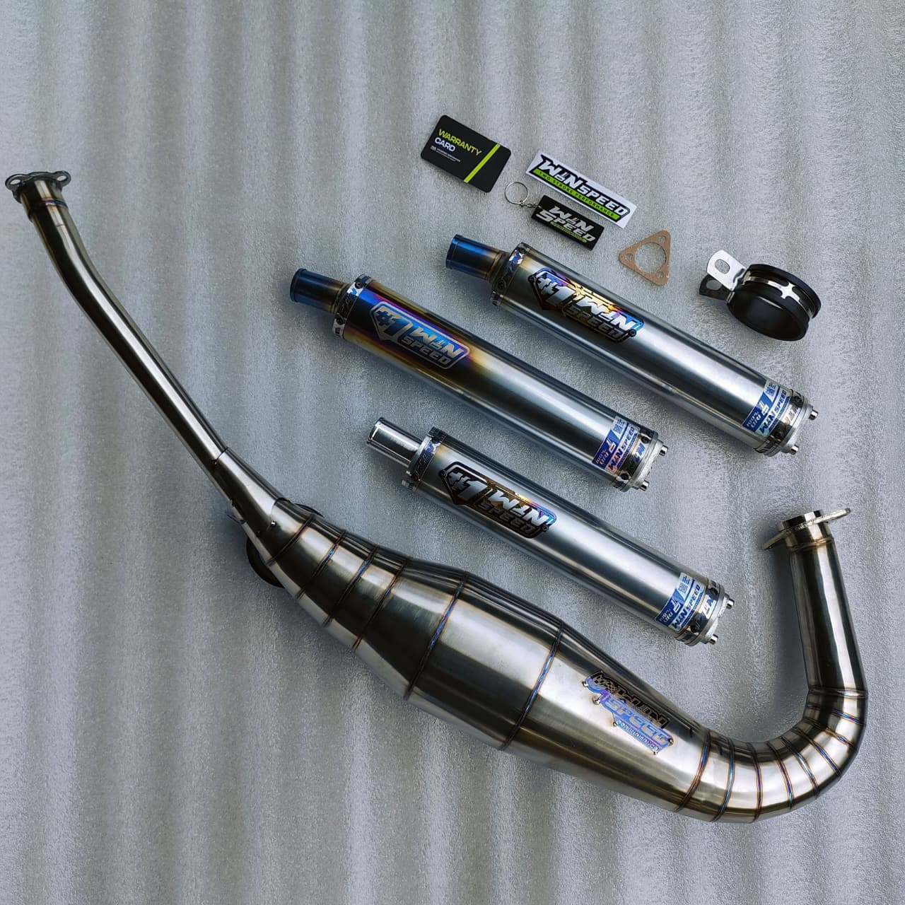 Fullsystem Silencers Stainlees Half Blue Series , Exhaust Chamber Step Standar, stainless steel worm welding , KR150, KRR150, KRR150ZX, Serpico