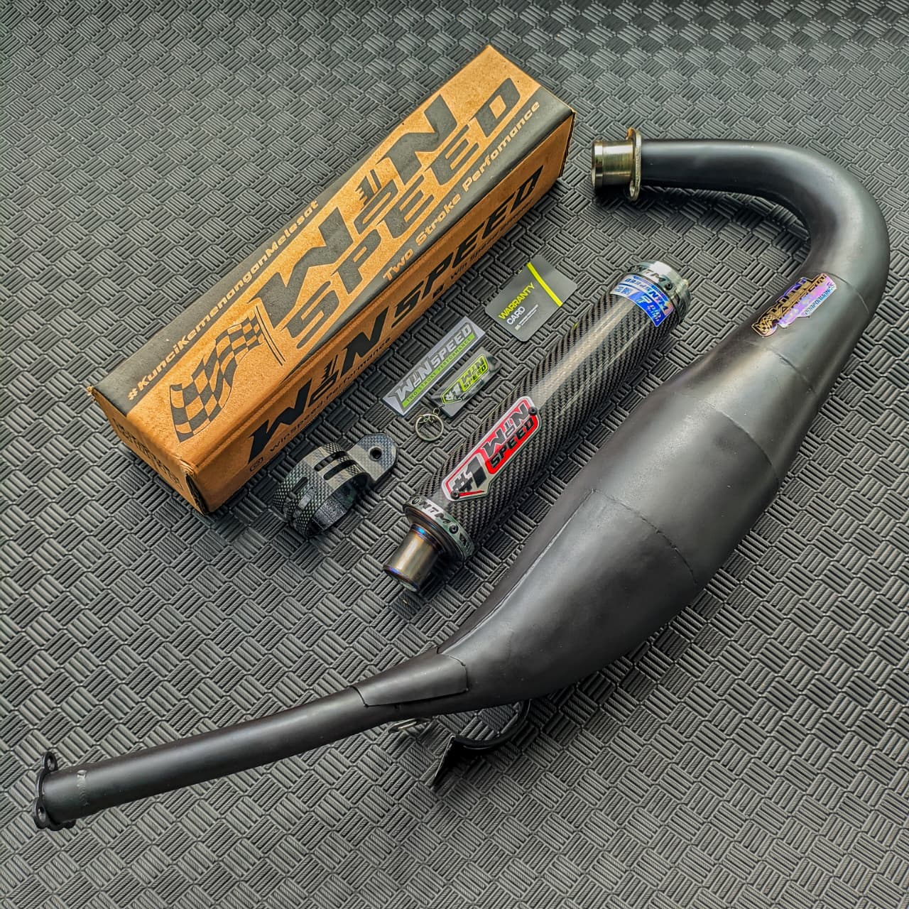 Fullsystem Silencers Twill Muzzle Titanium , Exhaust Chamber Step Standar, Clearcoated Mild Steel Black Coating, KR150, KRR150, KRR150ZX, Serpico