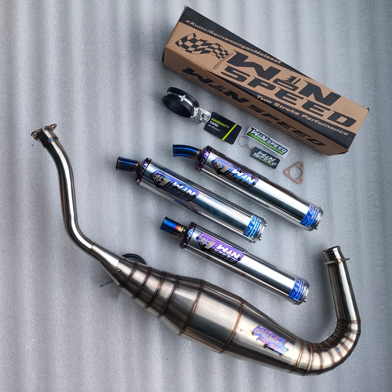 Fullsystem Silencers Aluminium Logo List Purple , Exhaust Chamber Semi Cobra, stainless steel worm welding , KR150, KRR150, KRR150ZX, Serpico