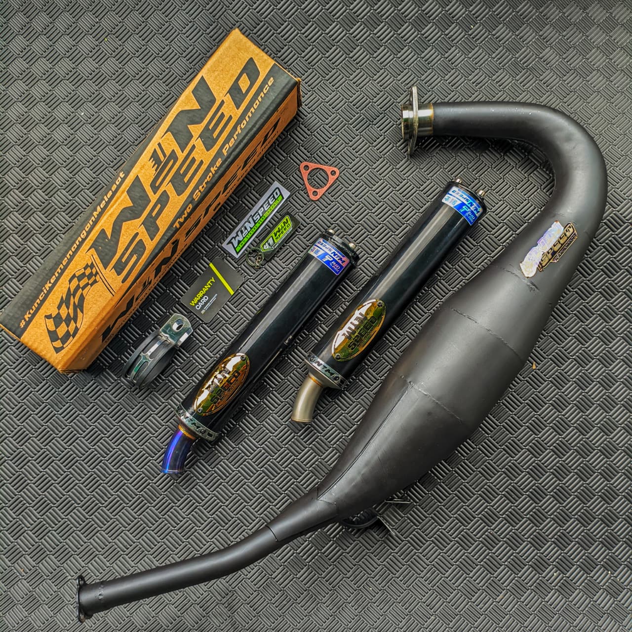 Fullsystem Silencers Almu Black Coating Logo Gold , Exhaust Chamber Step Standar, Clearcoated Mild Steel Black Coating, KR150, KRR150, KRR150ZX, Serpico