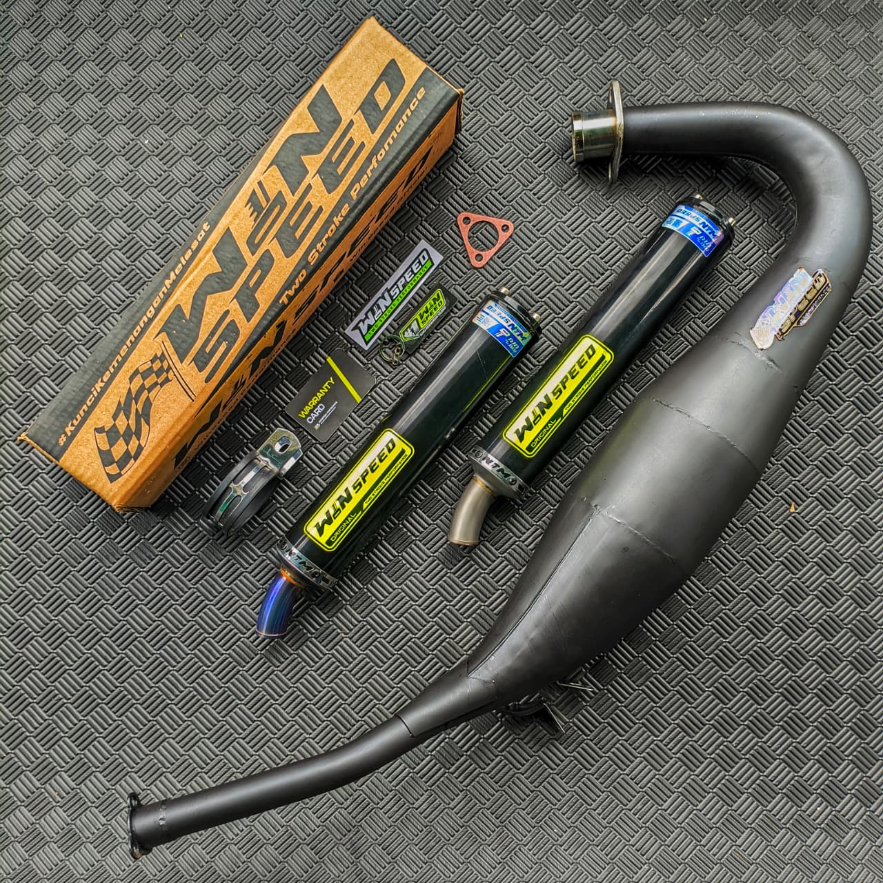 Fullsystem Silencers Almu Black Coating Logo Sticker , Exhaust Chamber Step Standar, Clearcoated Mild Steel Black Coating, KR150, KRR150, KRR150ZX, Serpico