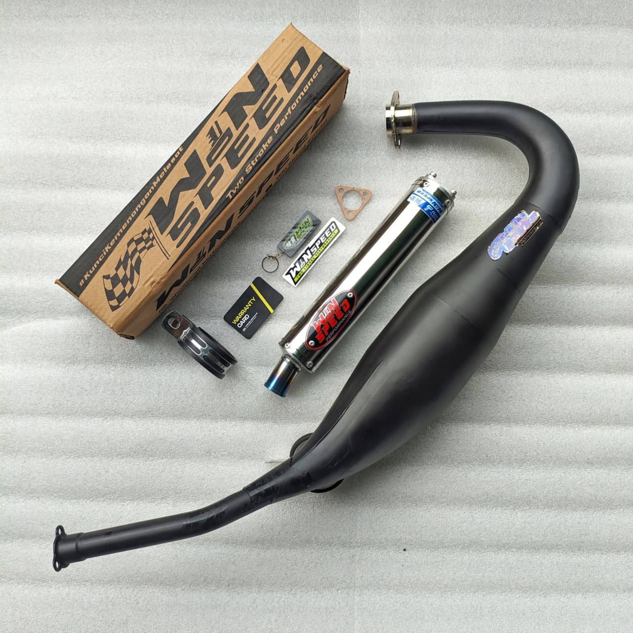 Fullsystem Silencers Stainlees Polished Logo Red , Exhaust Chamber Step Standar, Clearcoated Mild Steel Black Coating, KR150, KRR150, KRR150ZX, Serpico