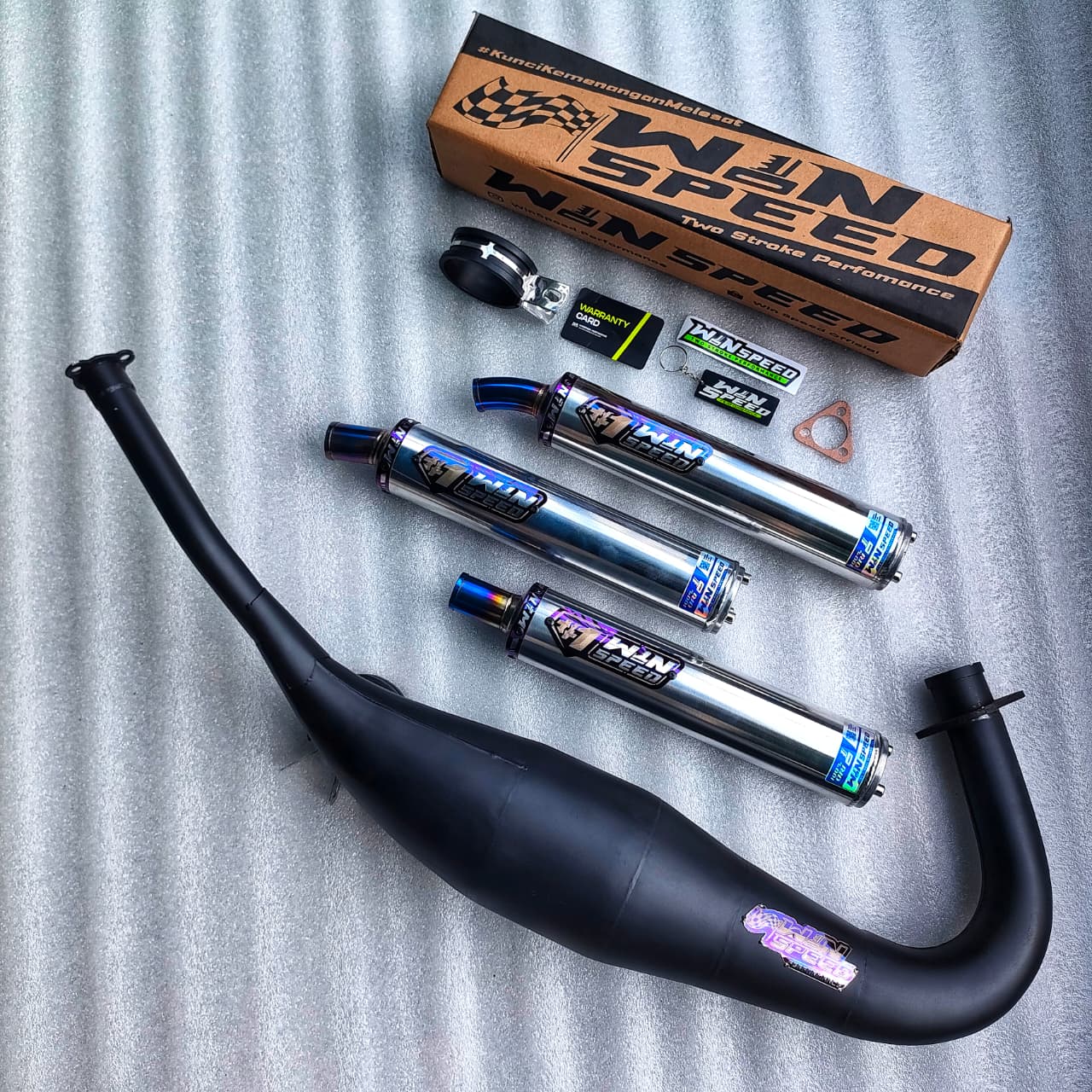 Fullsystem Silencers Almu Logo List Purple , Exhaust Chamber Step Standar, Clearcoated Mild Steel Black Coating, KR150, KRR150, KRR150ZX, Serpico