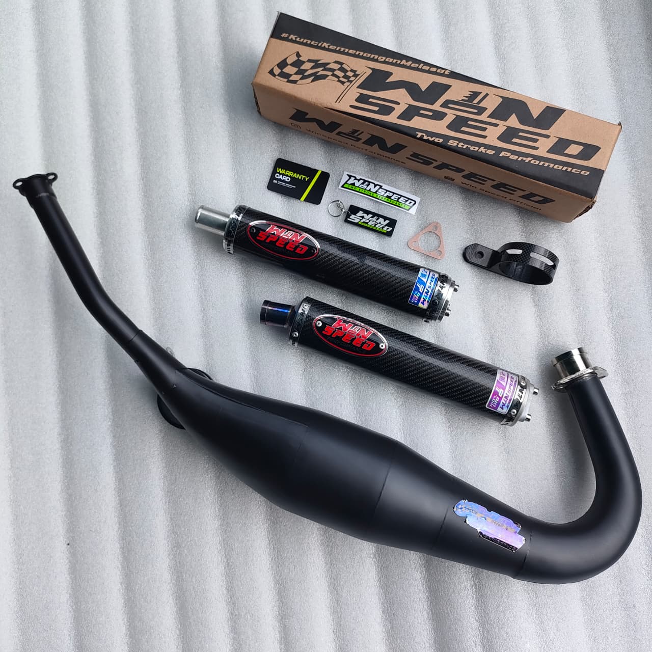 Fullsystem Silencers Carbon Twill Glossy , Exhaust Chamber Step Standar, Clearcoated Mild Steel Black Coating, KR150, KRR150, KRR150ZX, Serpico