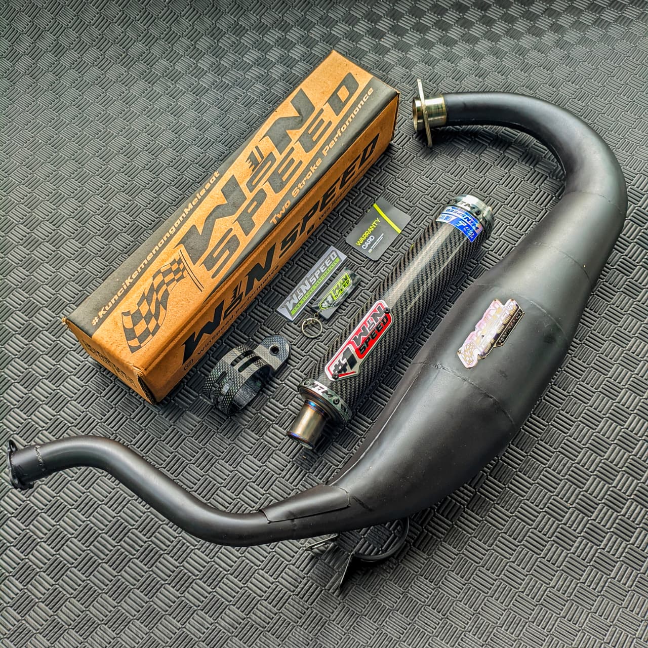 Fullsystem Silencers Carbon Twill Glossy Muzzle Titanium, Exhaust Chamber Super Cobra, Clearcoated Mild Steel Black Coating, KR150, KRR150, KRR150ZX, Serpico