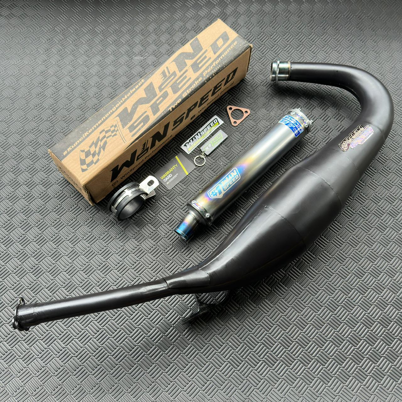 Fullsystem Silencers Stainlees Half Blue Series , Exhaust Chamber Step Standar, Clearcoated Mild Steel Black Coating, KR150, KRR150, KRR150ZX, Serpico - Image 2