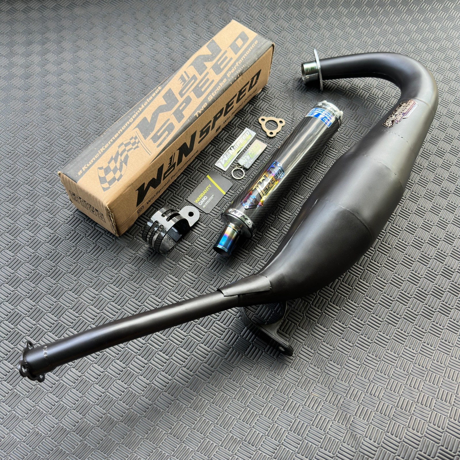 Fullsystem Silencers Twill Muzzle Titanium , Exhaust Chamber Step Standar, Clearcoated Mild Steel Black Coating, KR150, KRR150, KRR150ZX, Serpico