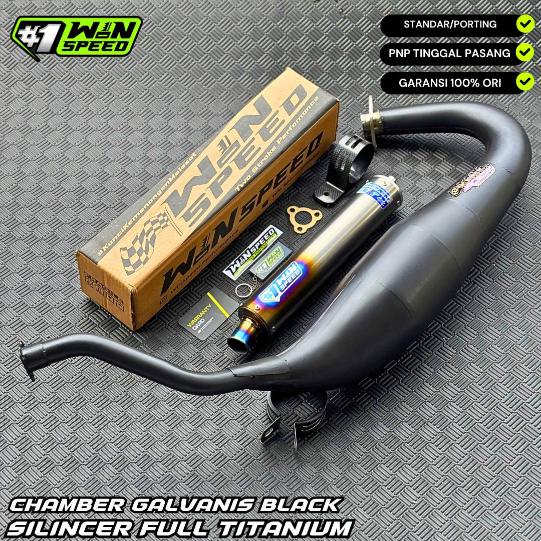 Fullsystem Silencers Full Titanium , Exhaust Chamber Cobra Medium, Clearcoated Mild Steel Black Coating, KR150, KRR150, KRR150ZX, Serpico