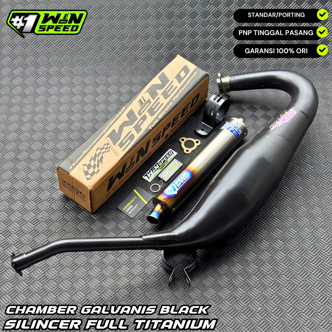Fullsystem Silencers Full Titanium , Exhaust Chamber Step Standar, Clearcoated Mild Steel Black Coating, KR150, KRR150, KRR150ZX, Serpico