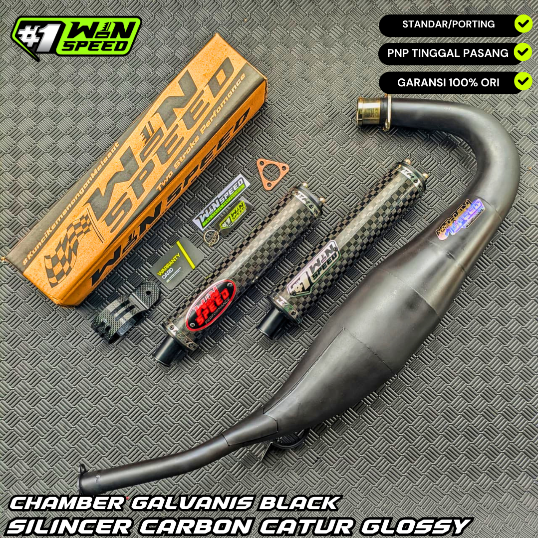 Fullsystem Silencers Spreadtow Glossy Logo Red & Silver, Exhaust Chamber Step Standar, Clearcoated Mild Steel Black Coating, KR150, KRR150, KRR150ZX, Serpico
