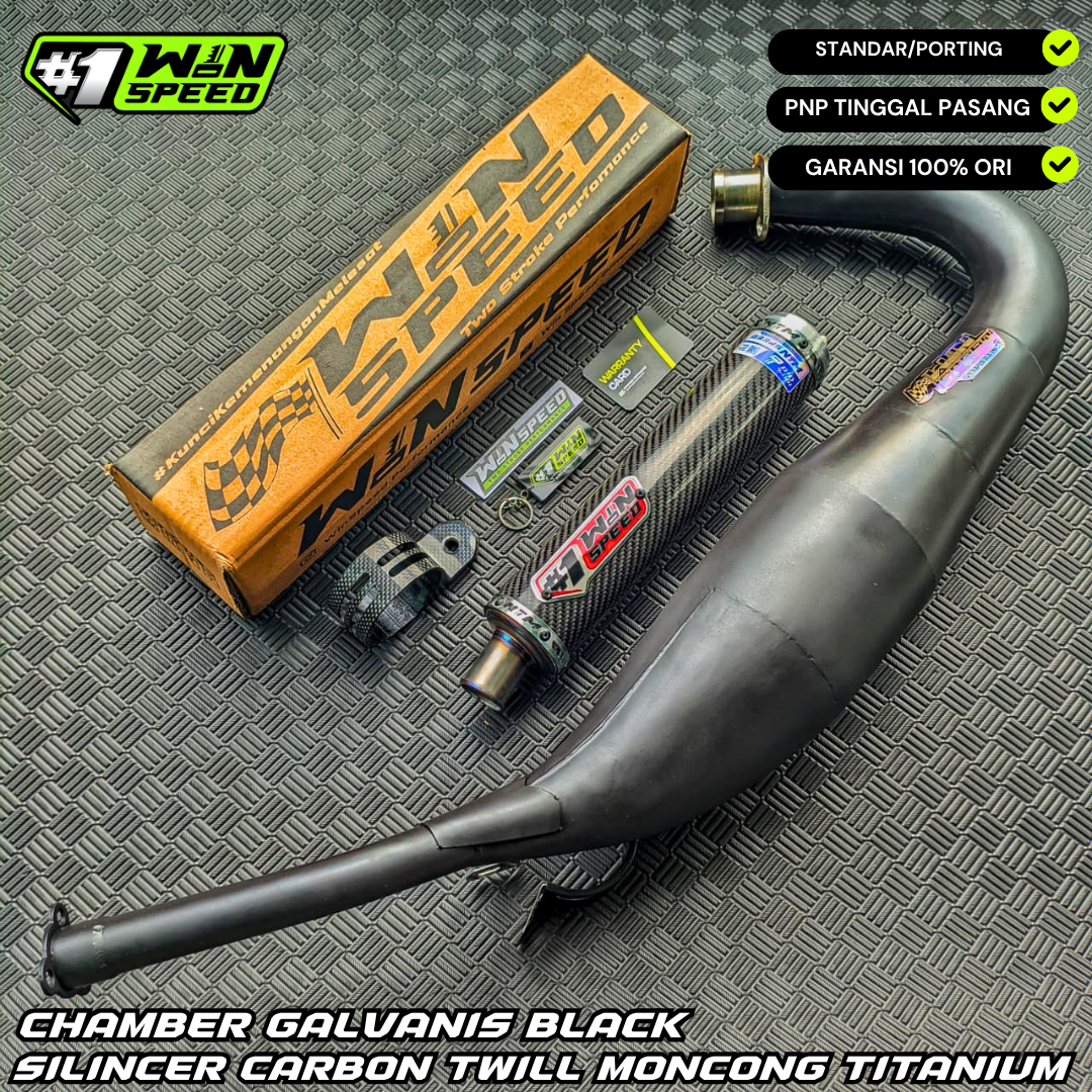 Fullsystem Silencers Twill Muzzle Titanium , Exhaust Chamber Step Standar, Clearcoated Mild Steel Black Coating, KR150, KRR150, KRR150ZX, Serpico