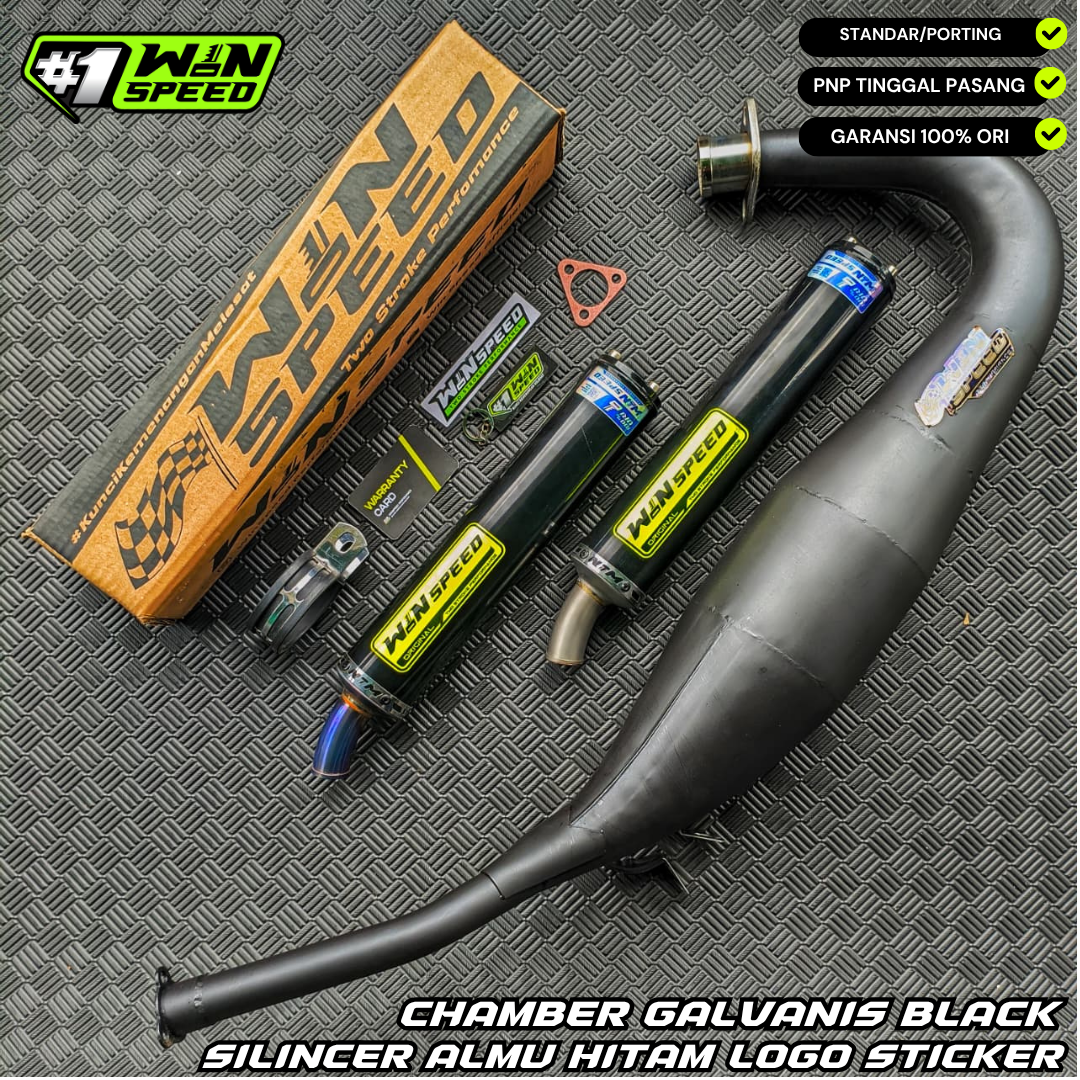 Fullsystem Silencers Almu Black Coating Logo Sticker , Exhaust Chamber Step Standar, Clearcoated Mild Steel Black Coating, KR150, KRR150, KRR150ZX, Serpico