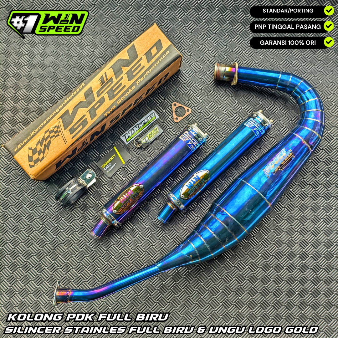 Fullsystem Silencer Stainlees Blue & Purple , Exhaust Chamber Stainless Full Blue PDK undercarriage model , YAMAHA RX KING | RXS | RX SERIES