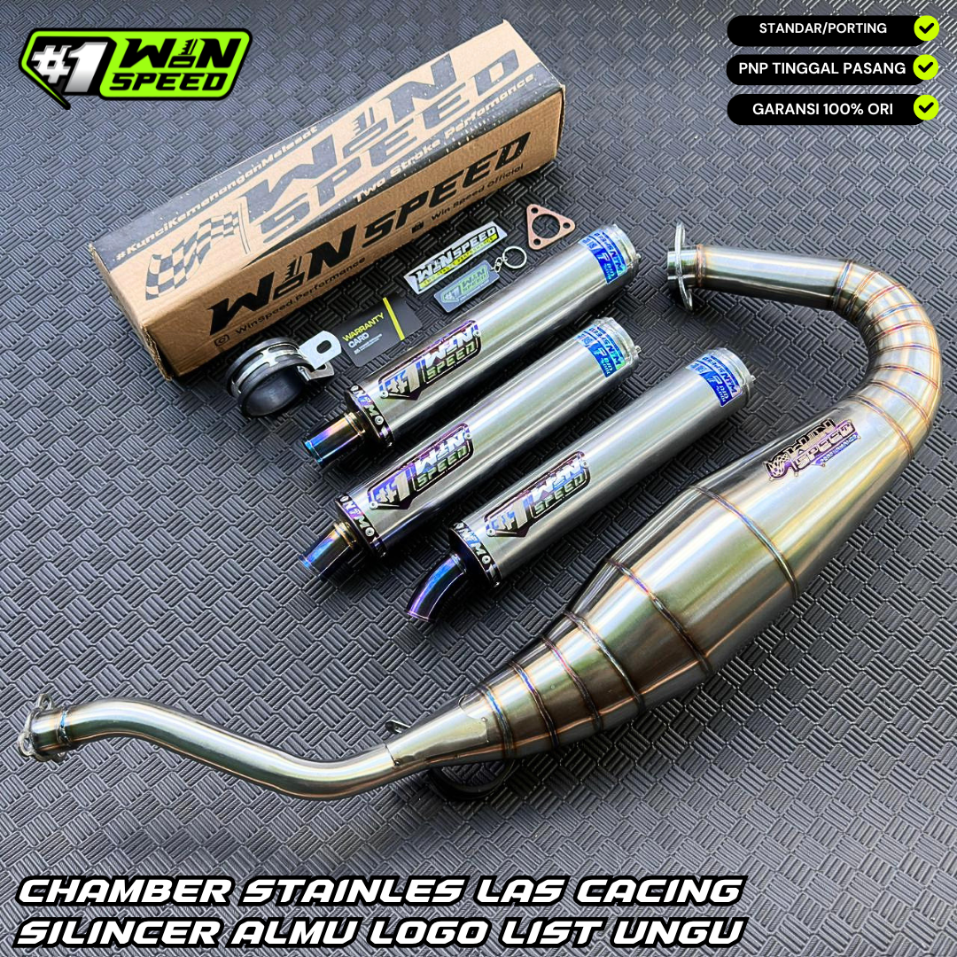 Fullsystem Silencers Aluminium Logo List Purple , Exhaust Chamber Semi Cobra, stainless steel worm welding , KR150, KRR150, KRR150ZX, Serpico