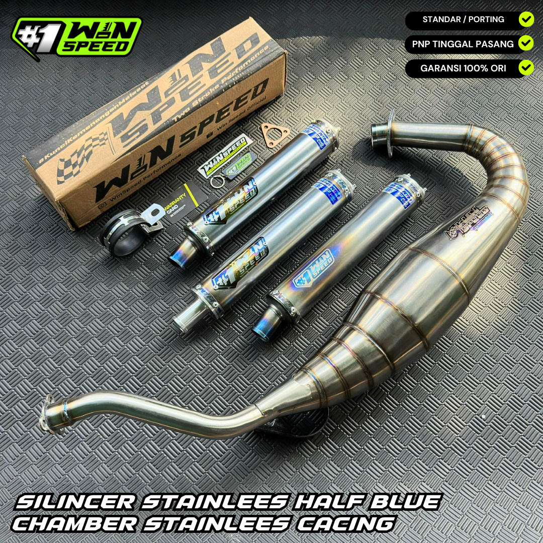 Fullsystem Silencers Half Blue Series , Exhaust Chamber Semi Cobra, stainless steel worm welding , KR150, KRR150, KRR150ZX, Serpico