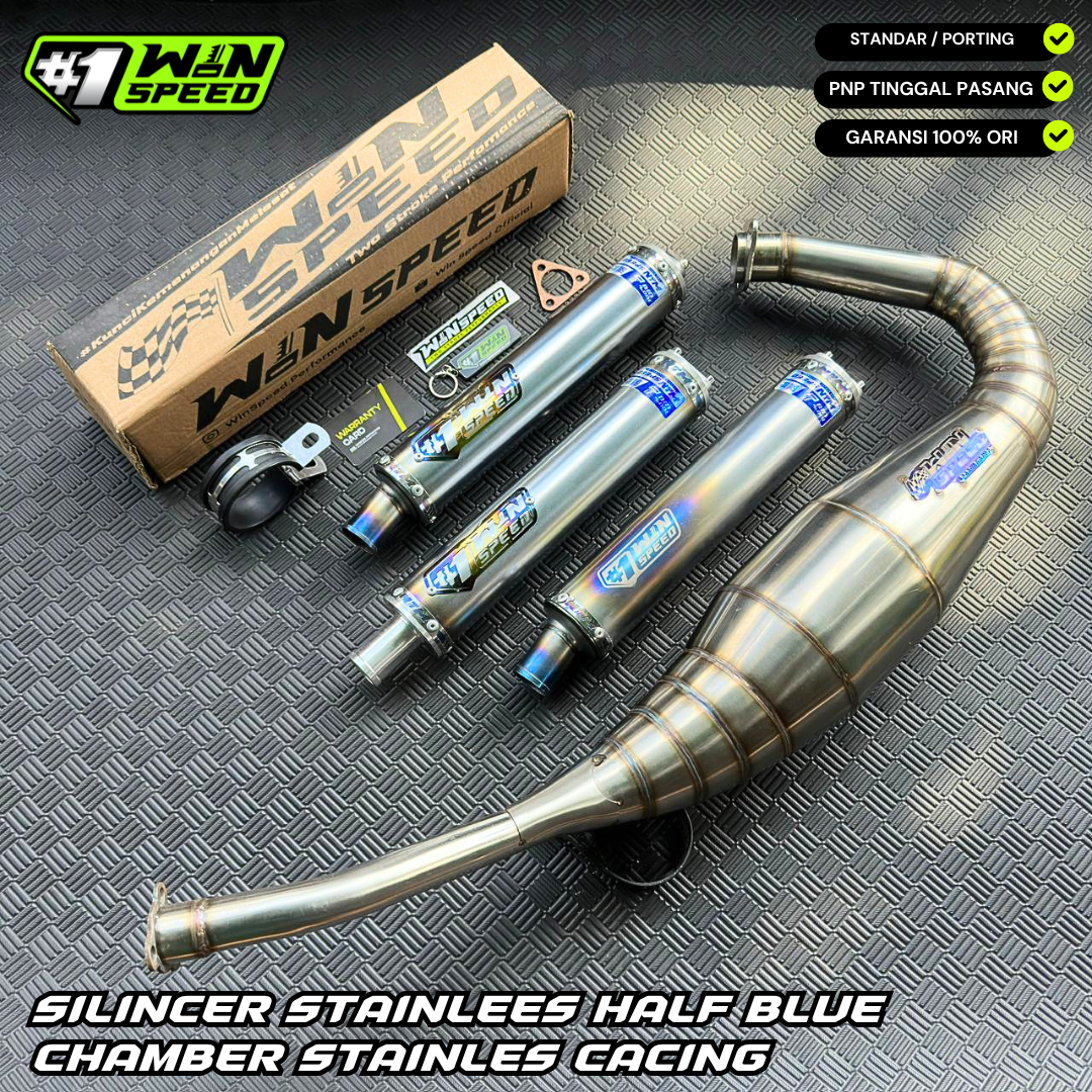 Fullsystem Silencers Stainlees Half Blue Series , Exhaust Chamber Step Standar, stainless steel worm welding , KR150, KRR150, KRR150ZX, Serpico