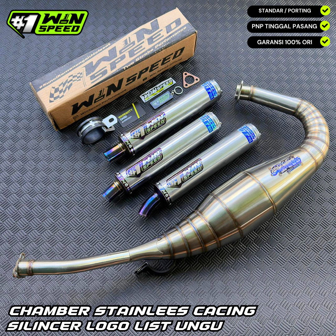 Fullsystem Silencers Aluminium Logo List Purple , Exhaust Chamber Step Standar, stainless steel worm welding , KR150, KRR150, KRR150ZX, Serpico