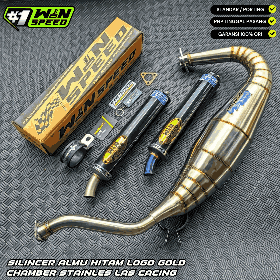 Fullsystem Silencers Aluminium Logo Gold , Exhaust Chamber Semi Cobra, stainless steel worm welding , KR150, KRR150, KRR150ZX, Serpico