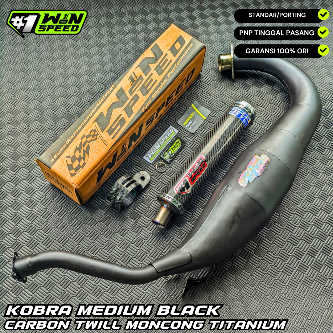 Fullsystem Silencers Carbon Twill Glossy Muzzle Titanium, Exhaust Chamber Semi Cobra, Clearcoated Mild Steel Black Coating, KR150, KRR150, KRR150ZX, Serpico