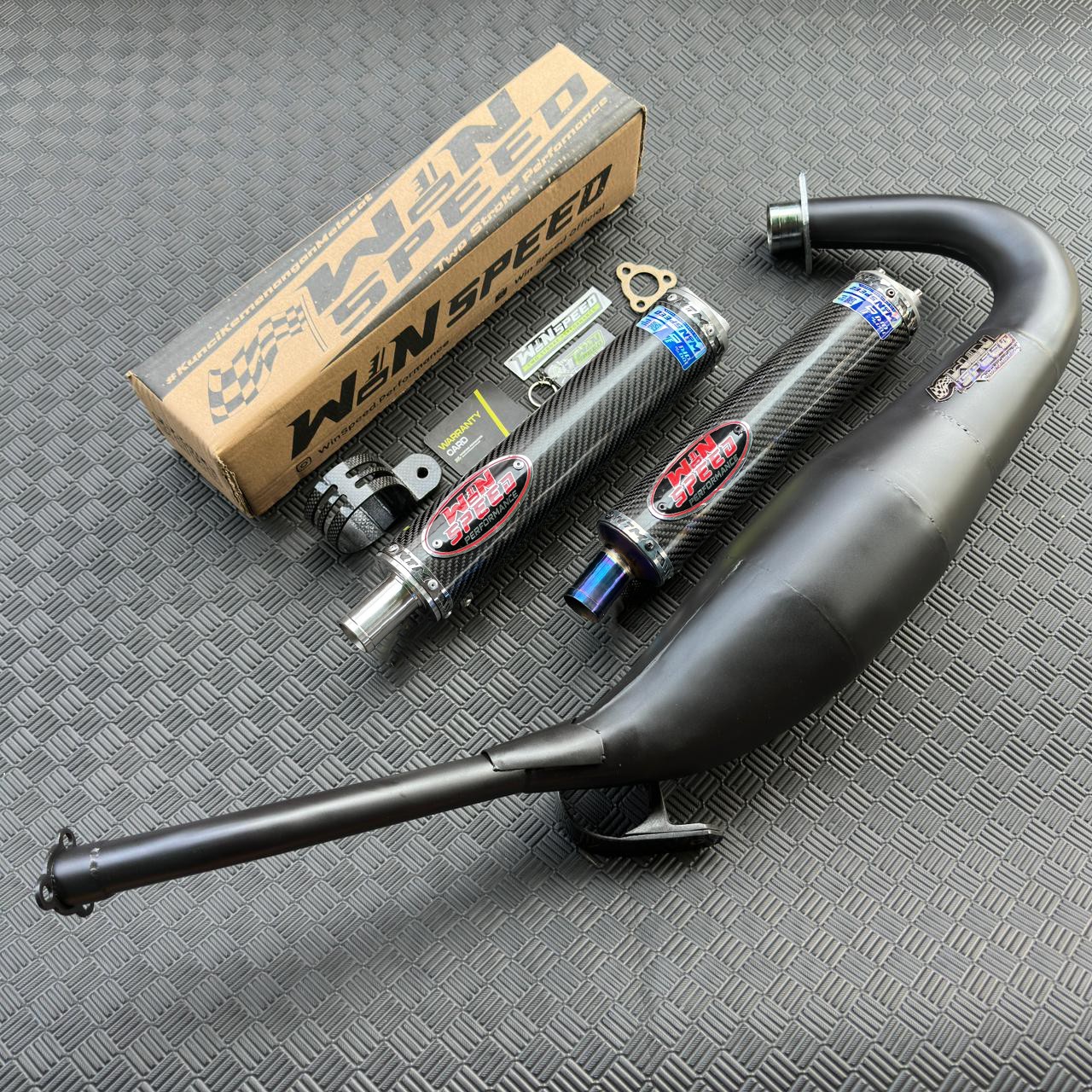 Fullsystem Silencers Carbon Twill Glossy , Exhaust Chamber Step Standar, Clearcoated Mild Steel Black Coating, KR150, KRR150, KRR150ZX, Serpico