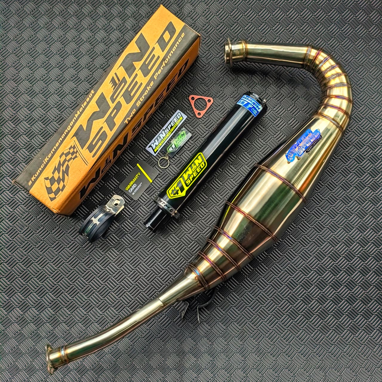 Fullsystem Silencers Aluminium Black Coating Muzzle Straight , Exhaust Chamber Step Standar, stainless steel worm welding , KR150, KRR150, KRR150ZX, Serpico