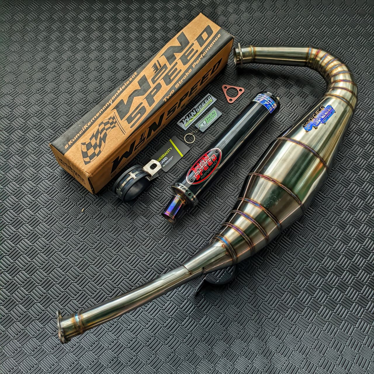 Fullsystem Silencers Aluminium Black Coating Logo Red , Exhaust Chamber Step Standar, stainless steel worm welding , KR150, KRR150, KRR150ZX, Serpico