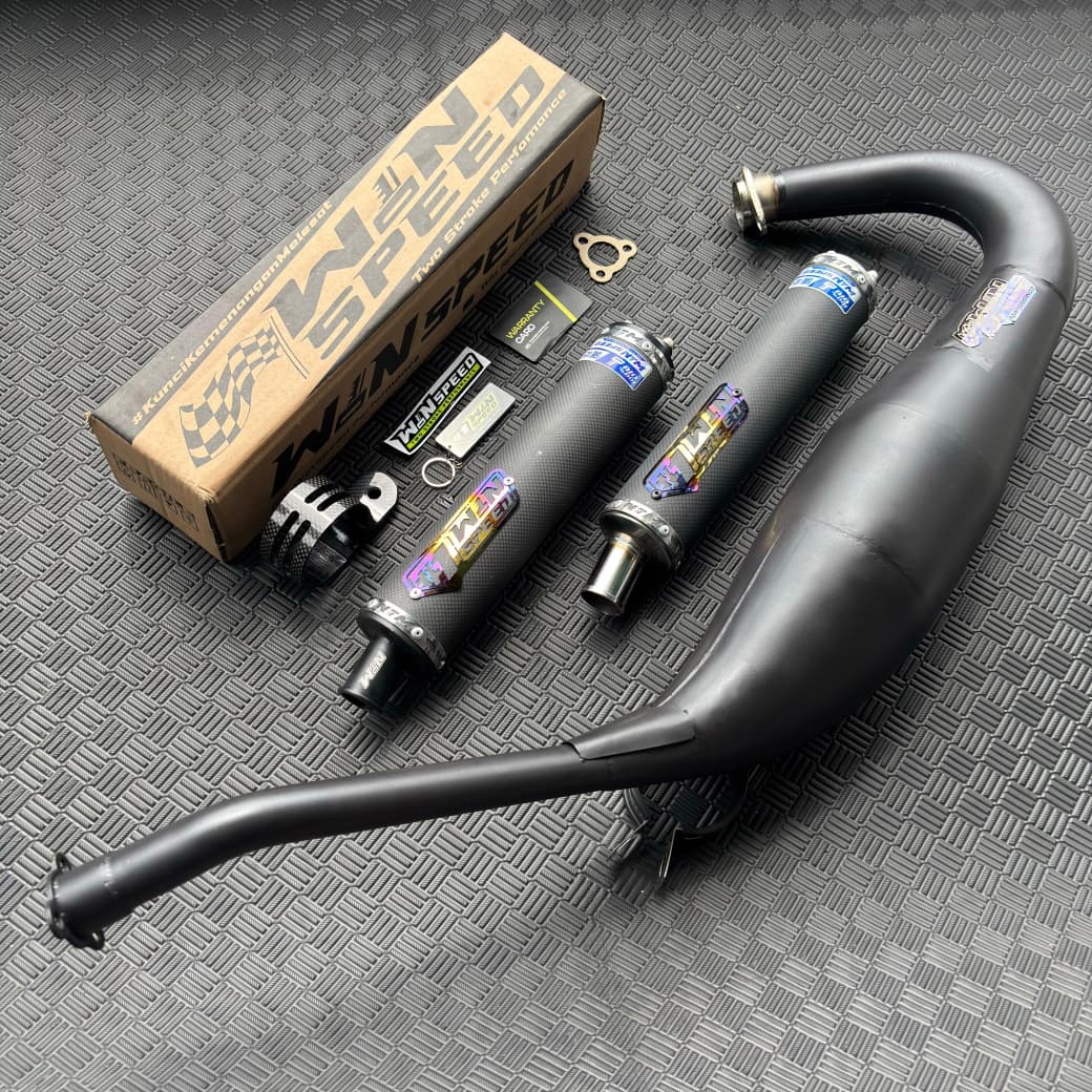 Fullsystem Silencers Twill Muzzle Titanium , Exhaust Chamber Step Standar, Clearcoated Mild Steel Black Coating, KR150, KRR150, KRR150ZX, Serpico