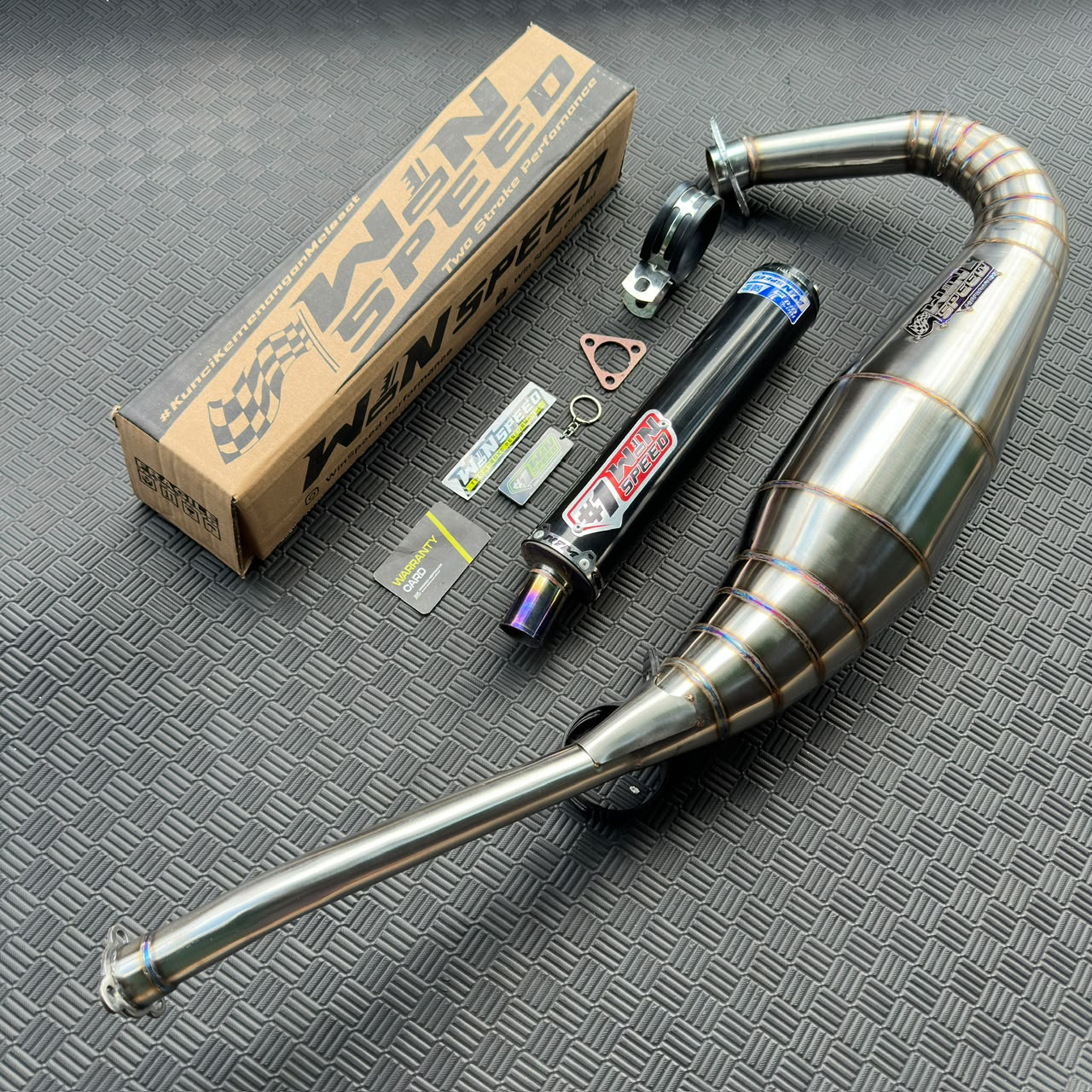 Fullsystem Silencers Aluminium Black Coating Logo Red , Exhaust Chamber Step Standar, stainless steel worm welding , KR150, KRR150, KRR150ZX, Serpico