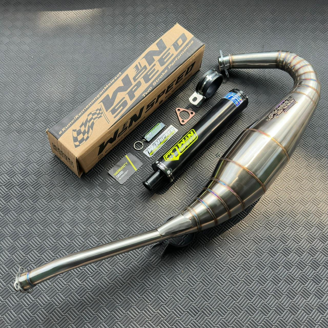 Fullsystem Silencers Aluminium Black Coating Muzzle Straight , Exhaust Chamber Step Standar, stainless steel worm welding , KR150, KRR150, KRR150ZX, Serpico