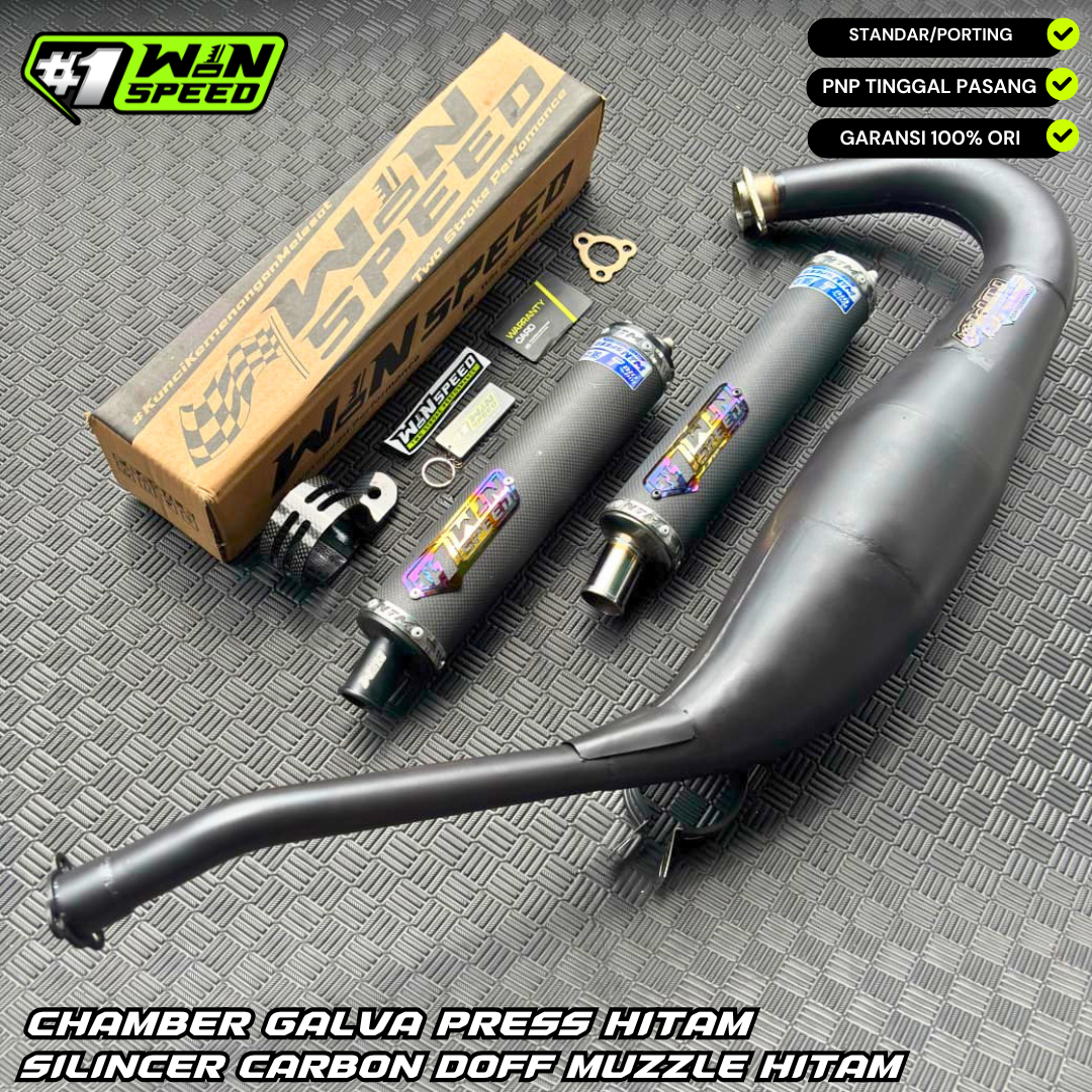 Fullsystem Silencers Carbon Plain Doff Black , Exhaust Chamber Step Standar, Clearcoated Mild Steel Black Coating, KR150, KRR150, KRR150ZX, Serpico
