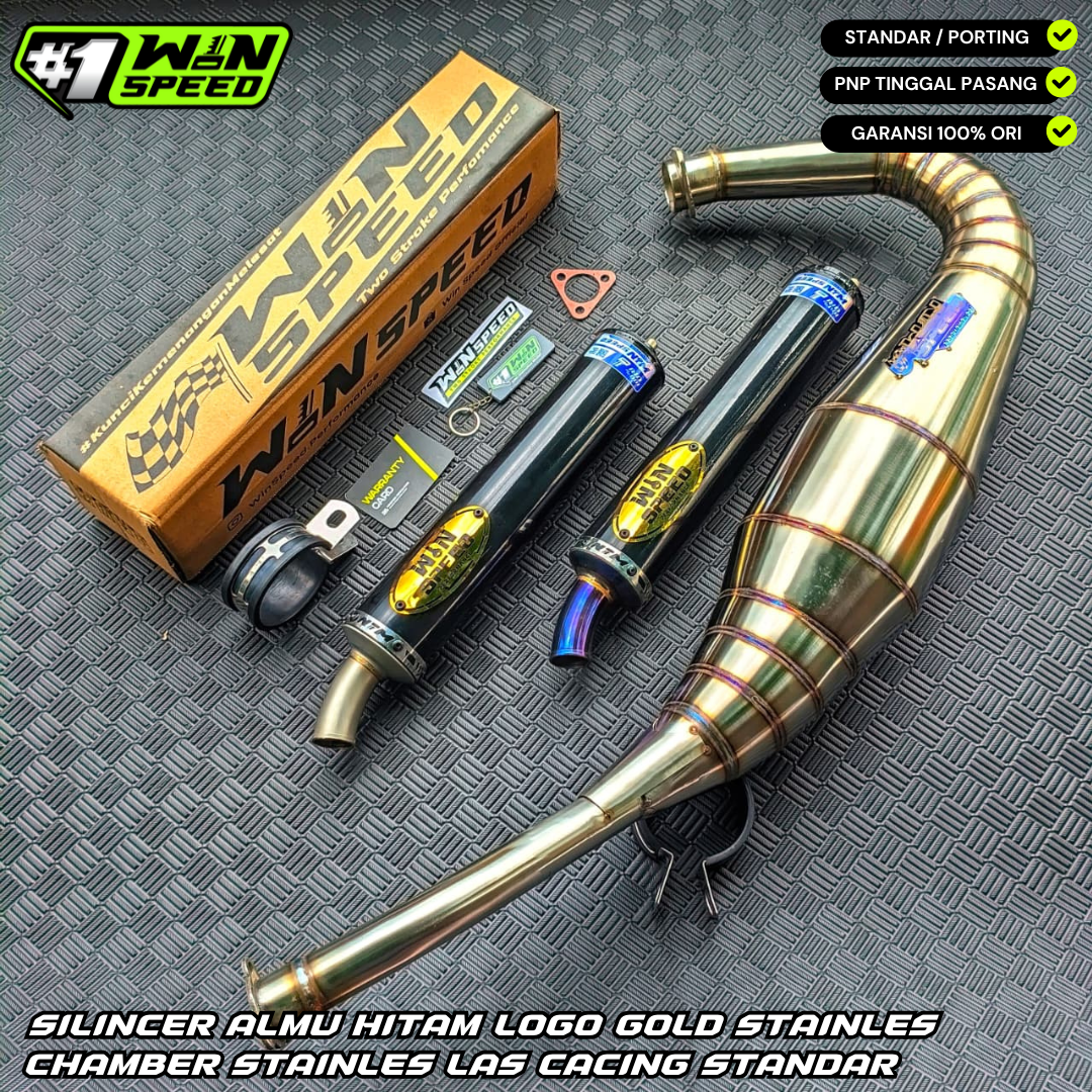 Fullsystem Silencers Aluminium Logo Stainlees Gold , Exhaust Chamber Step Standar, stainless steel worm welding , KR150, KRR150, KRR150ZX, Serpico