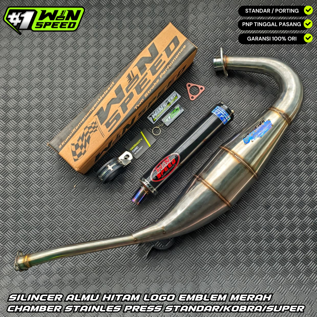 Fullsystem Silencers Alumunium Logo Red Black Coating , Exhaust Chamber Standar, Stainless Press , KR150, KRR150, KRR150ZX, Serpico