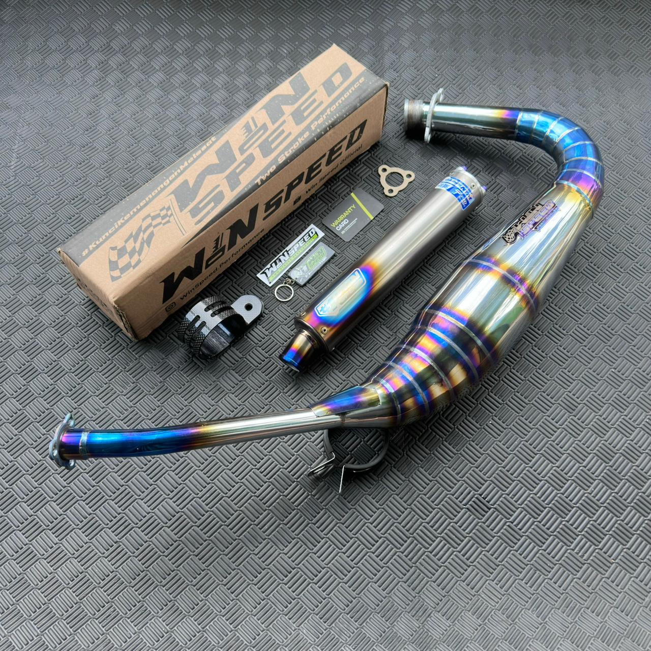 Fullsystem Silencer Full Titanium , Exhaust Chamber Stainless Half Blue PDK undercarriage model , YAMAHA RX KING | RXS | RX SERIES - Image 2