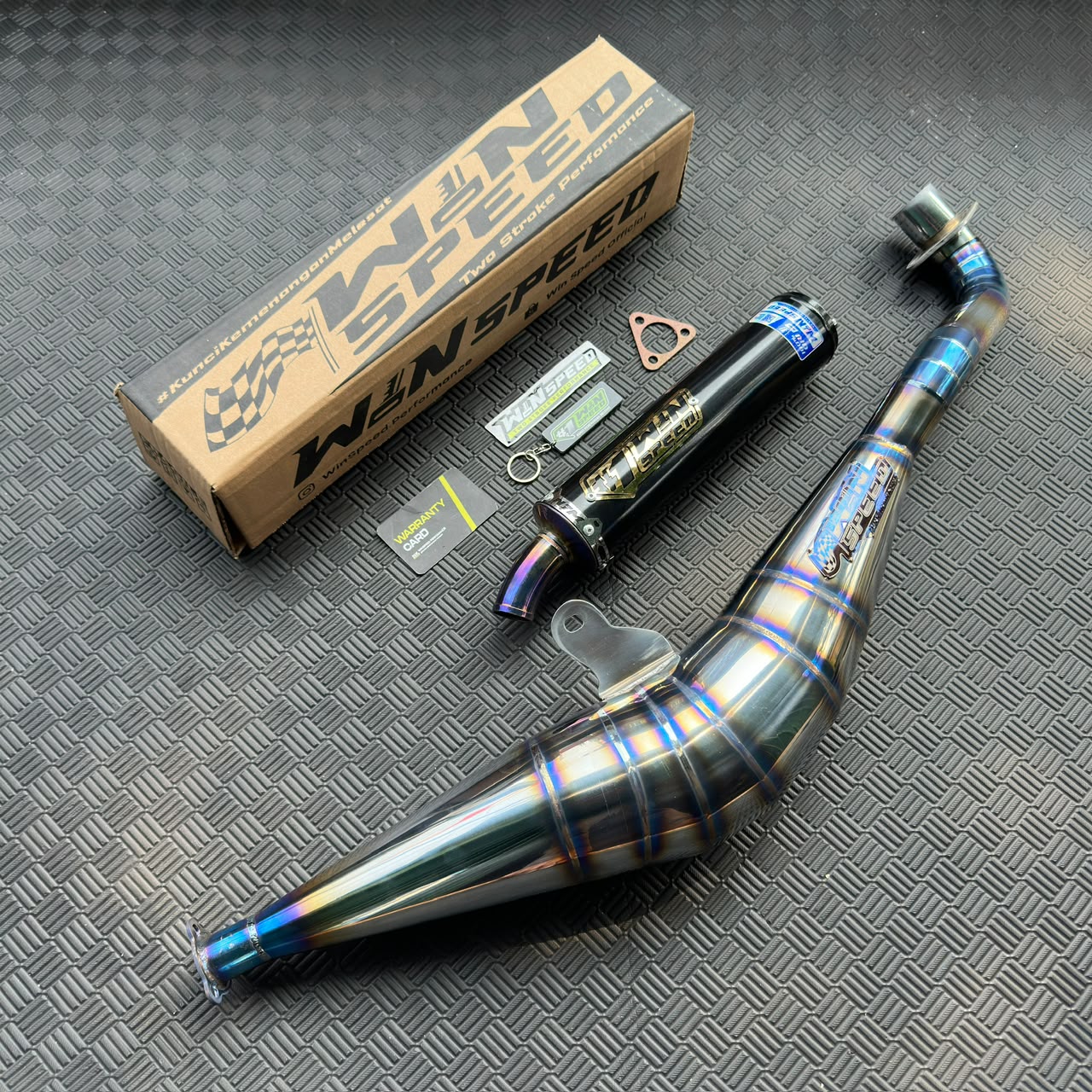 Fullsystem Silencer Alumunium Black Coating Logo Gold & Stainlees Half Blue , Exhaust Chamber Stainless Half Blue BM POWER Side Model , YAMAHA F1ZR, F1Z, FORCE ONE - Image 3