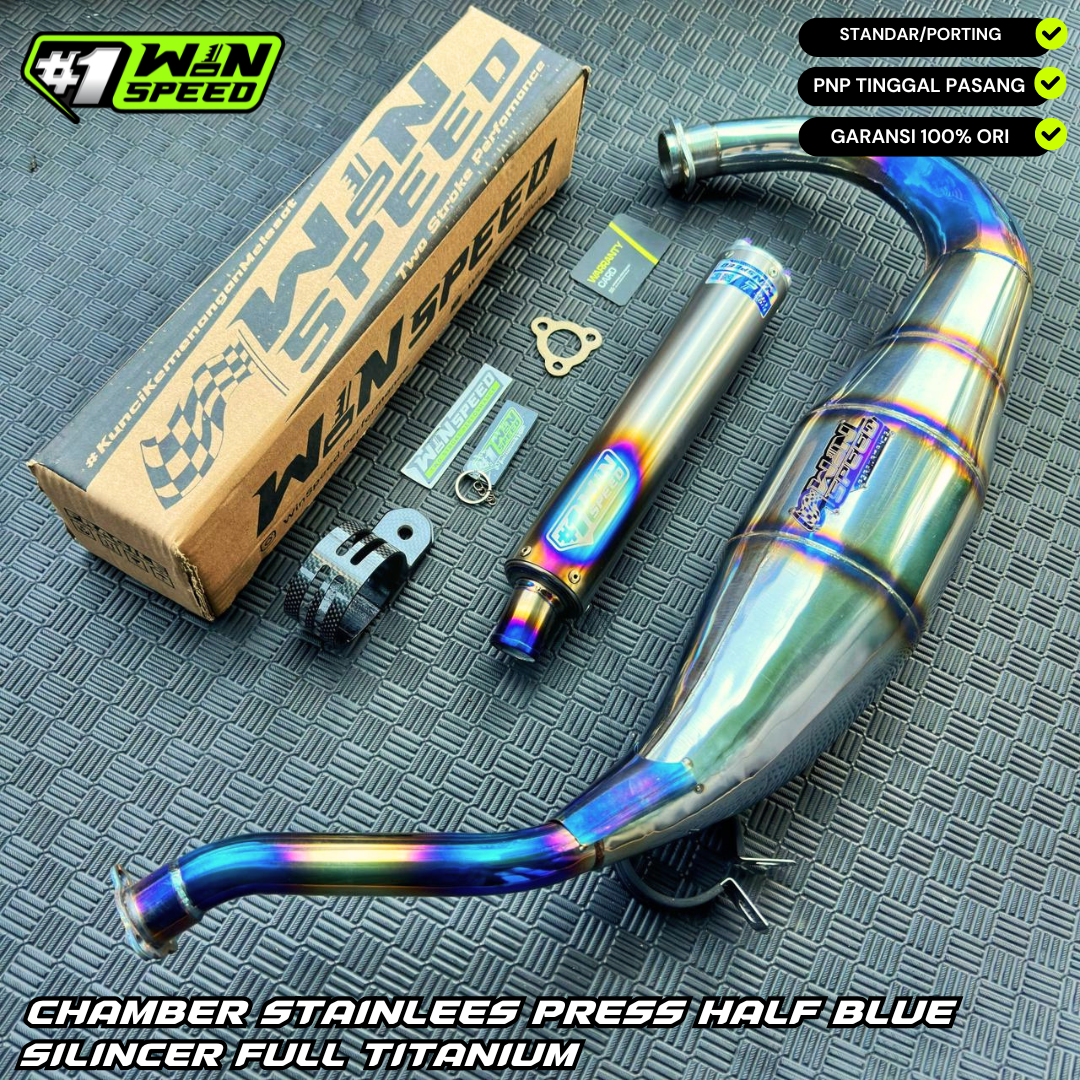 Fullsystem Silencers Full Titanium, Exhaust Chamber Standar/Cobra/Super Cobra, Stainless Press Half Blue , KR150, KRR150, KRR150ZX, Serpico
