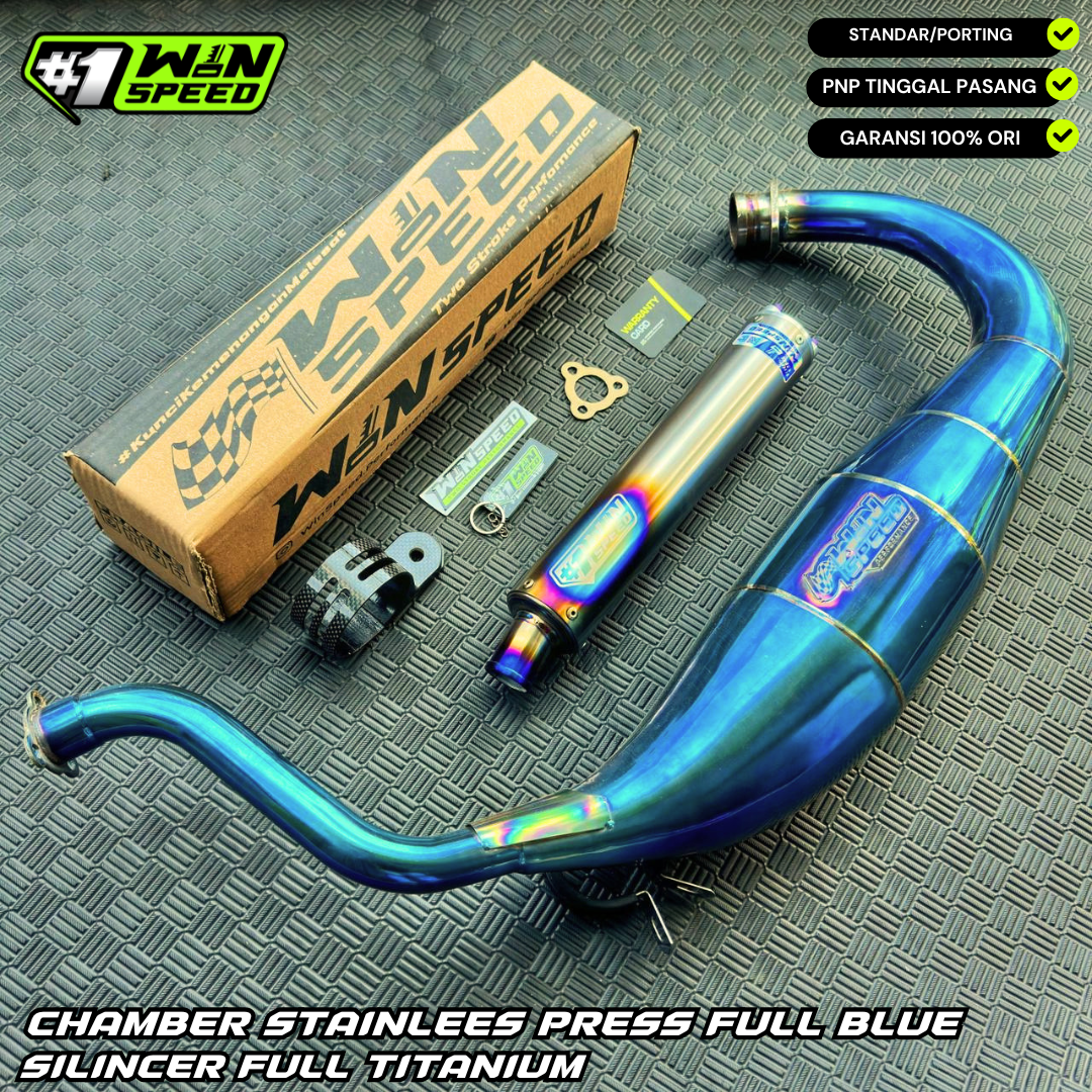 Fullsystem Silencers Full Titanium, Exhaust Chamber Standar/Cobra/Super Cobra, Stainless Press Full Blue , KR150, KRR150, KRR150ZX, Serpico