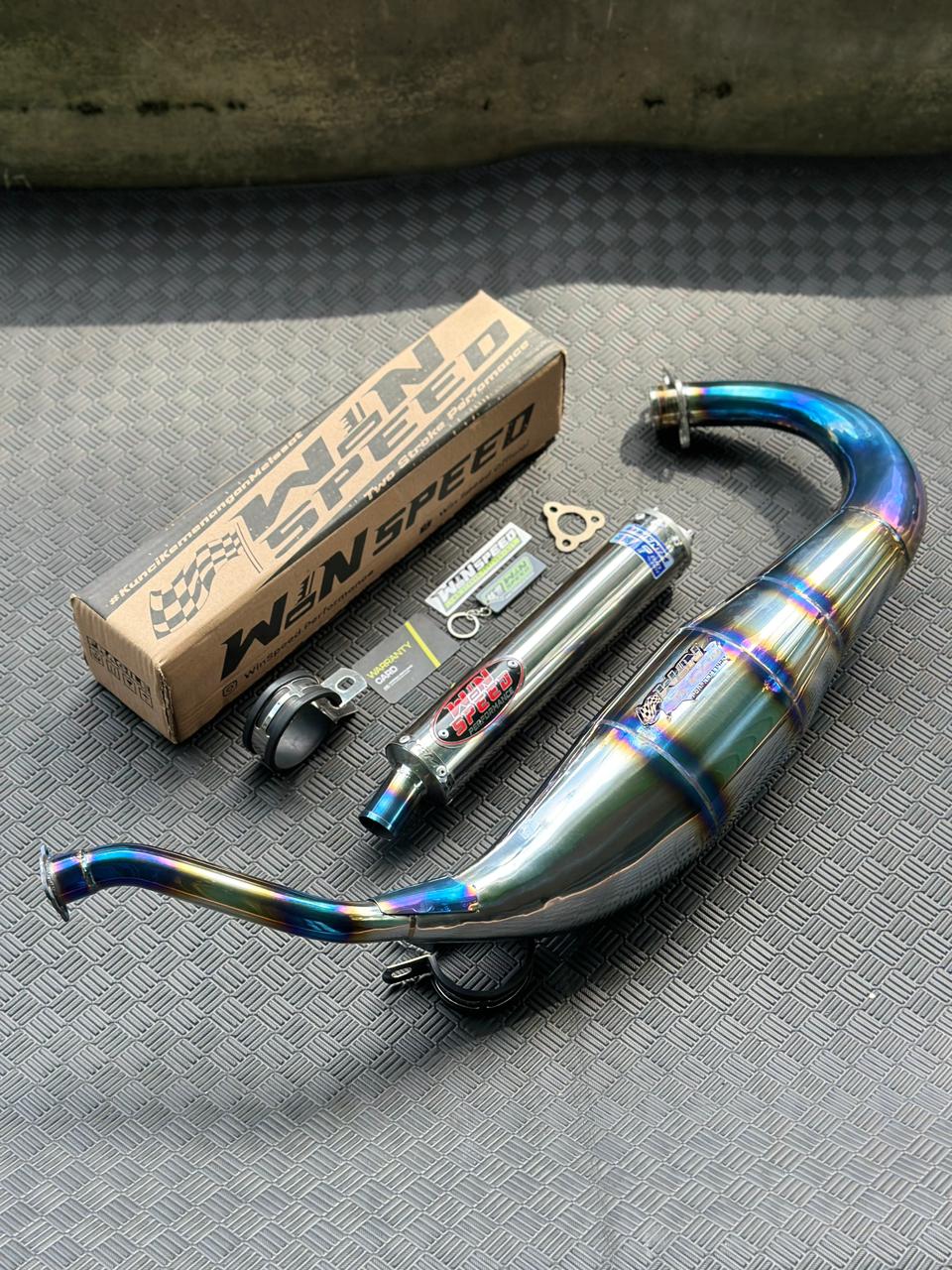 Fullsystem Silencers Stainlees Polished Logo Red Muzzle Half Blue, Exhaust Chamber Standar/Cobra/Super Cobra, Stainless Press Half Blue , KR150, KRR150, KRR150ZX, Serpico - Image 2