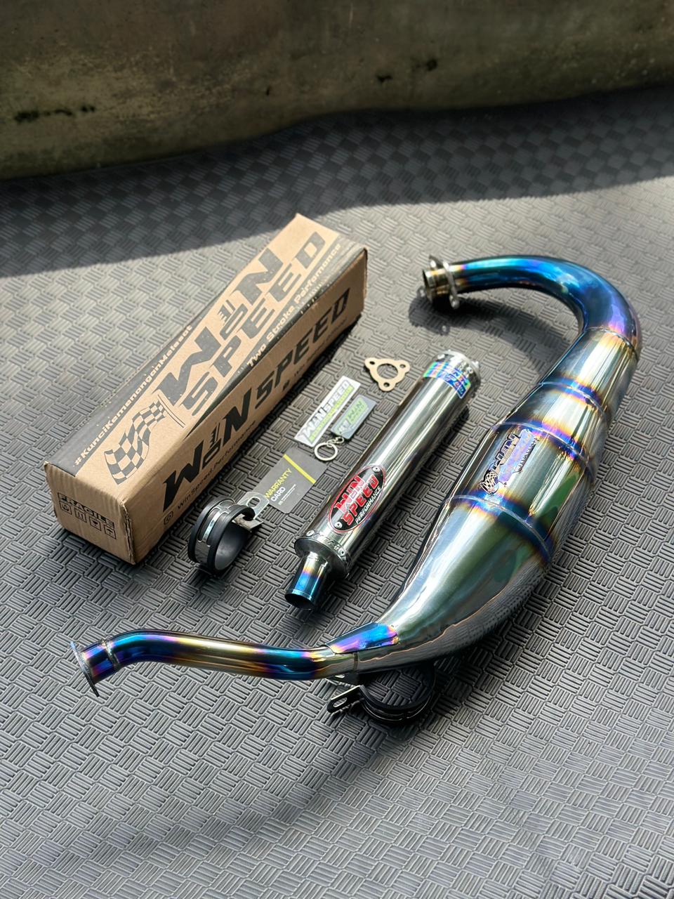 Fullsystem Silencers Stainlees Polished Logo Red Muzzle Half Blue, Exhaust Chamber Standar/Cobra/Super Cobra, Stainless Press Half Blue , KR150, KRR150, KRR150ZX, Serpico - Image 3