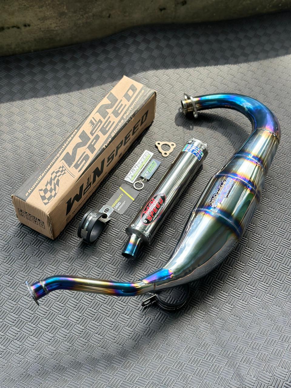Fullsystem Silencers Stainlees Polished Logo Red Muzzle Half Blue, Exhaust Chamber Standar/Cobra/Super Cobra, Stainless Press Half Blue , KR150, KRR150, KRR150ZX, Serpico - Image 4